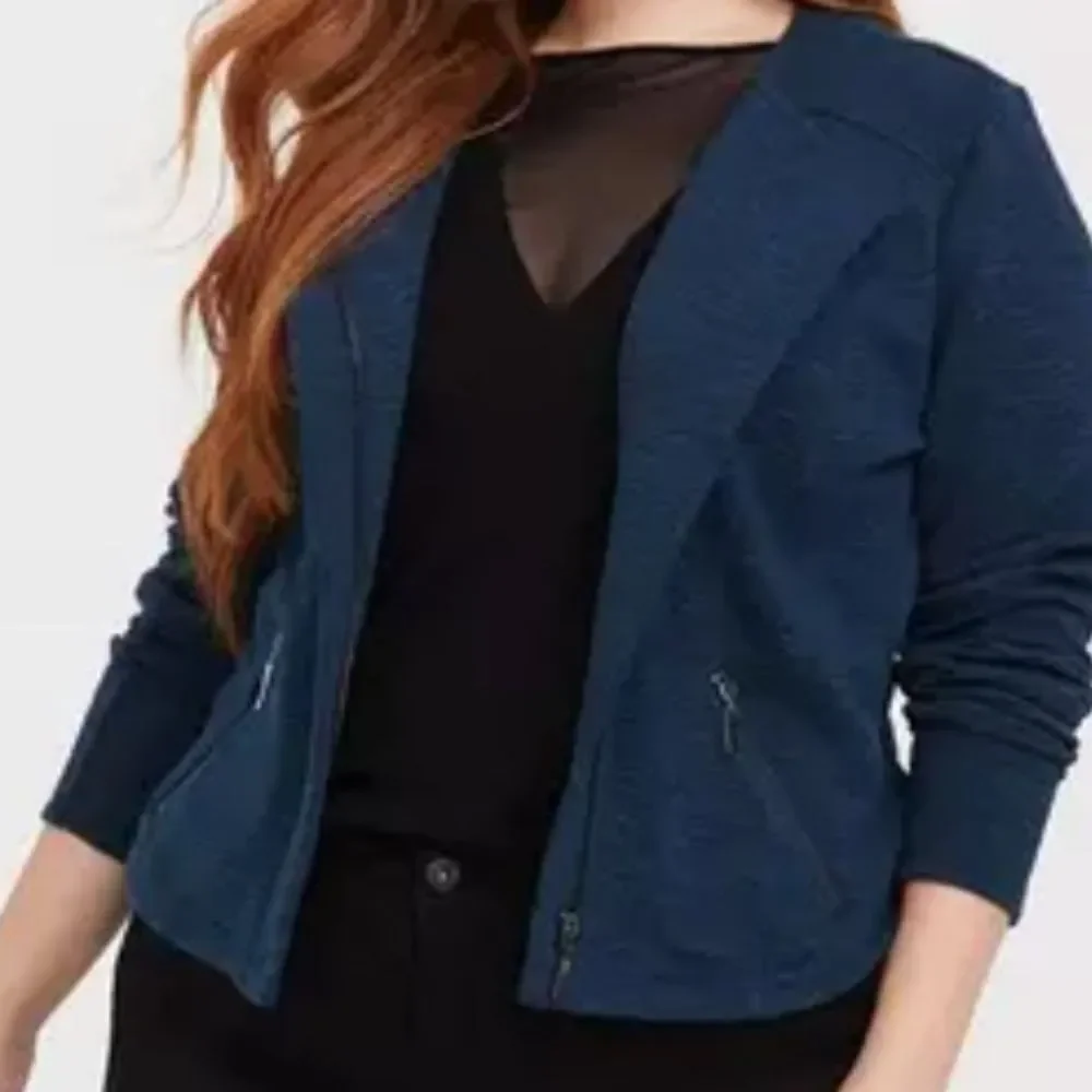 Torrid Studio Double Knit Moto Jacket Women’s 2X Dark Teal Stretch Zip Front